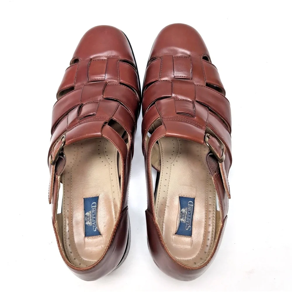 Stafford Woven Leather Fisherman Sandals Mens 13 Brown Closed‎ Toe Buckle Brazil